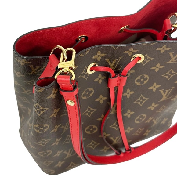 Louis Vuitton Brown Monogram Red Neonoe Bucket Bag Shoulder Tote - Picture 11 of 13